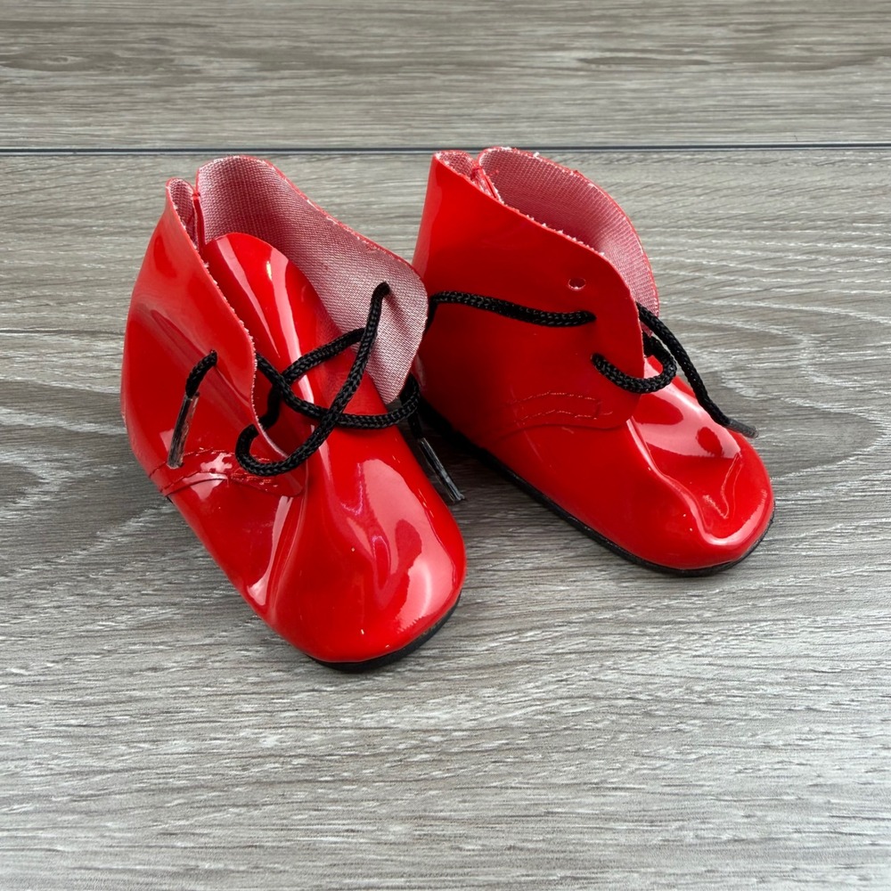 Unbranded Unisex Doll Shoes Patent Faux Leather Lace Up Red OS